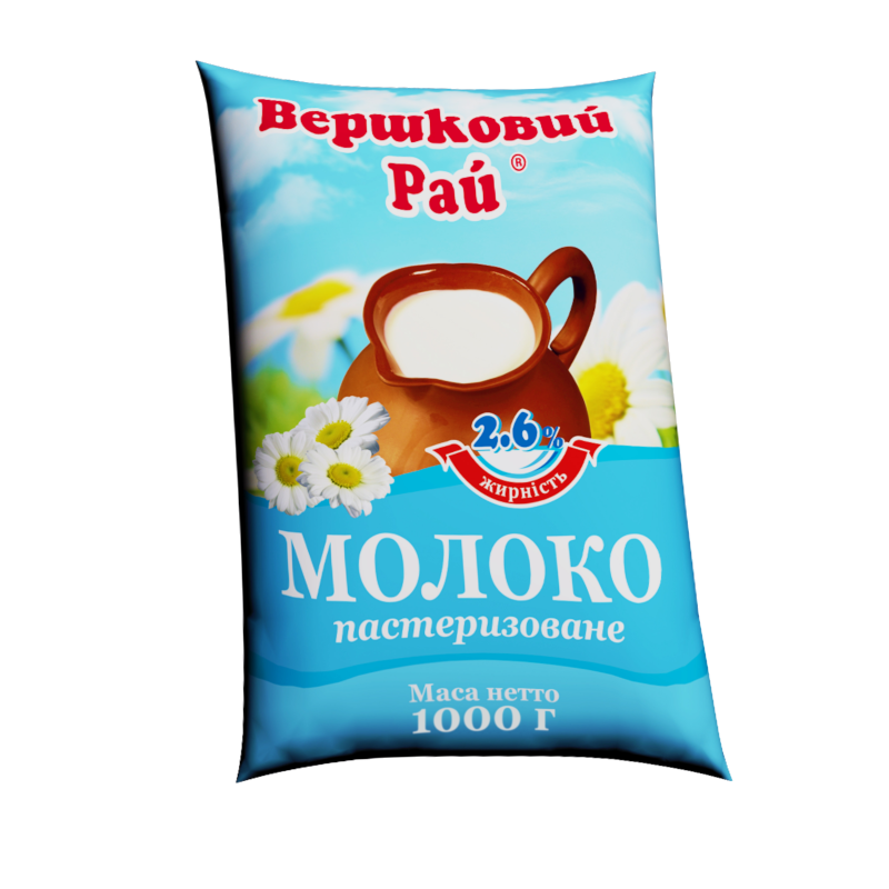 Молоко коров'яче ВЕРШКОВИЙ РАЙ, пастеризоване, 2,6%, 1000г